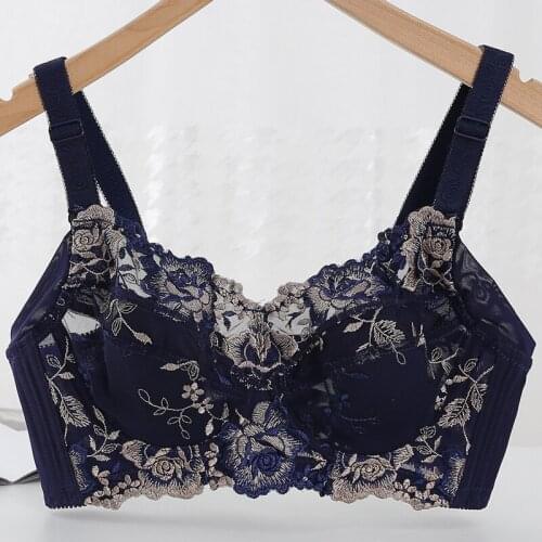 Womens Full Coverage Floral Embrodiery Ultra-thin Bra Lingerie 34 36 38 40 42 44 46 48 B C D E F G H