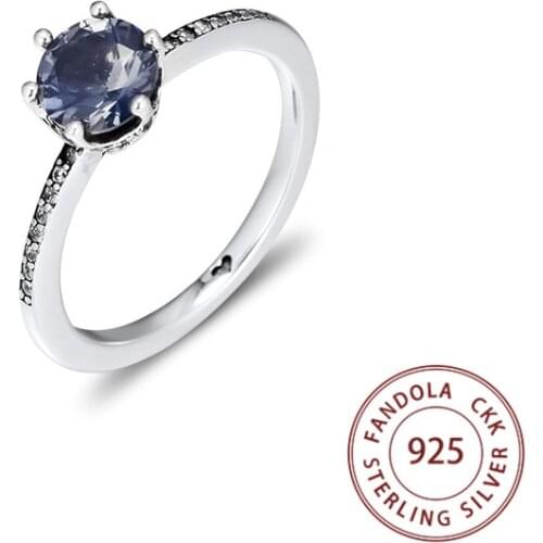 Blue Sparkling Crown Ring femme 925 Sterling Silver Wedding Rings for Women Fashion Jewelry anillos mujer Free Shipping