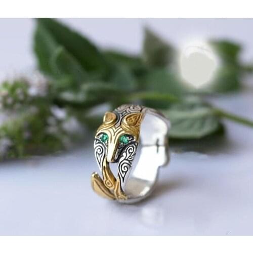 Vintage Two-color Fox Ring for Women with Exquisitely Carved Pattern Fashion Jewelry Female Rings Accessories