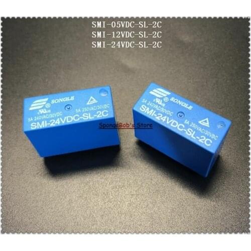 2pcs/Lot SMI-05VDC-SL-2C / SMI-12VDC-SL-2C / SMI-24VDC-SL-2C SONGLE Power Relay 8Pins 5V 12V 24V 5A 250VAC/30VDC PCB Type
