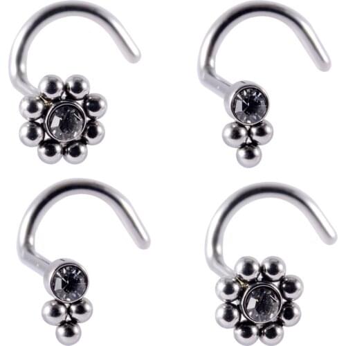 CHUANCI 2PCS Stainless& Zircon Sun Flower Clear Color Nose Bone Stud Piercing Nose Piercing Ear Stud Piercing Jewelry 20G