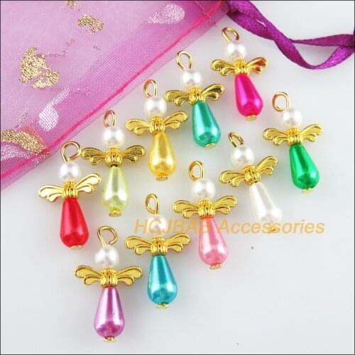 20Pcs Gold Color Angel Mixed Acrylic Teardrop Charms Pendants 13.5x23mm