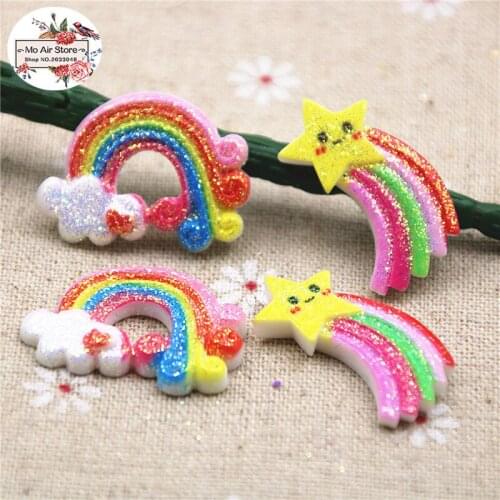 10pcs rainbow/star shiny colorful Resin Flat back Cabochon Art Supply Decoration Charm Craft