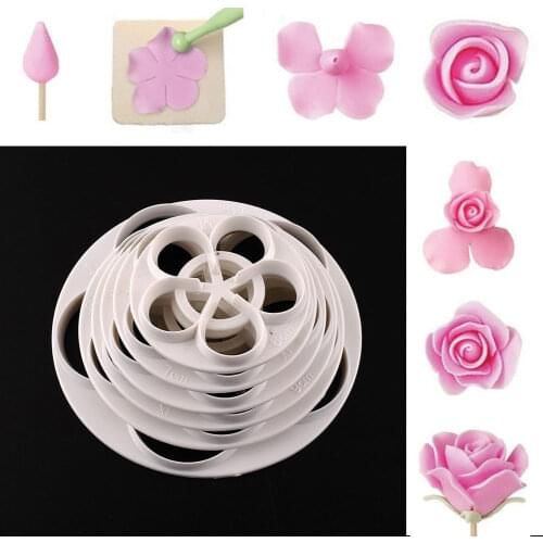 6PCS Rose Flower Fondant Cake Mold Sugarcraft Gum Baking Cutter Tools