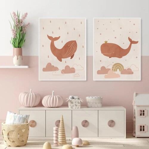 Abstract Lion Whale Sun Rainbow Boho Alphabet Nursery Posters And Prints Baby Childrens Room Mural Art Canvas Painting Mural