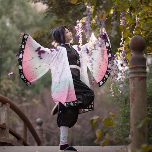 Anime Demon Slayer Kimetsu no Yaiba Kochou Shinobu Cosplay Costume Kimono Uniform Halloween Suit For Women Outfit New S-3XL
