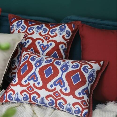 DUNXDECO Cushion Cover Decorative Pillow Case Vintage National Flora Red Blue Coussin Artistic Decorating Sofa Cushion Cover