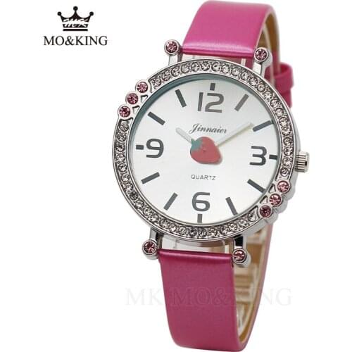 Luxury Rhinestone Childrens Boys Girls Kids Educational Strawberry Cartoon Patterns Quartz Wrist Watch Clock Gifts Bracelet