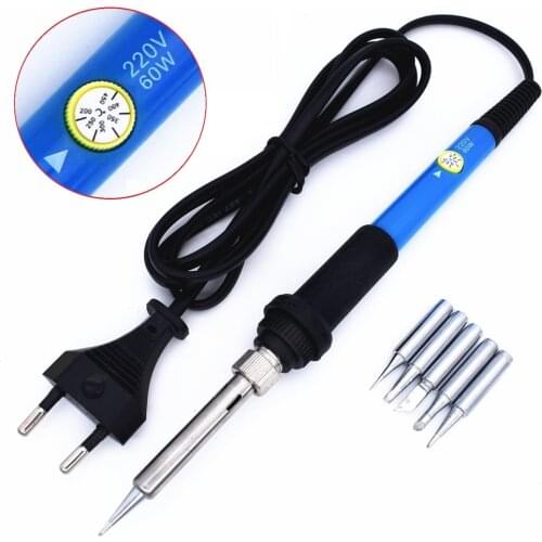 Electric Soldering Iron 60W 220V EU Plug with 5 Tips Temperature Adjustable Heat Pencil Welding Repair Tool Rework Station