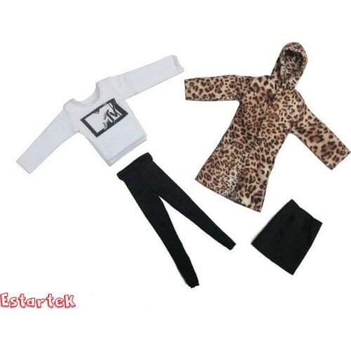 [ESTARTEK] 1/6th Scale Female Leopard Coat Suit with Short Skirt & Stockings &T-shirt for 12" Collectible Action Figures DIY