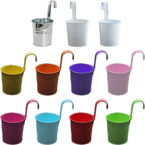 Flower Pots Metal Iron Hanging Flower Pots Balcony Garden Plant Planter, Wall Hanging Bucket Flower Holders Home Decor