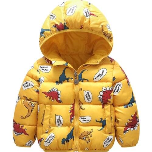 Baby Boys Girls Autumn Winter Light Down Coat Children Warm Thicken Hooded Jacket Kids Cartoon Print Clothing Coat 2-6 Years old