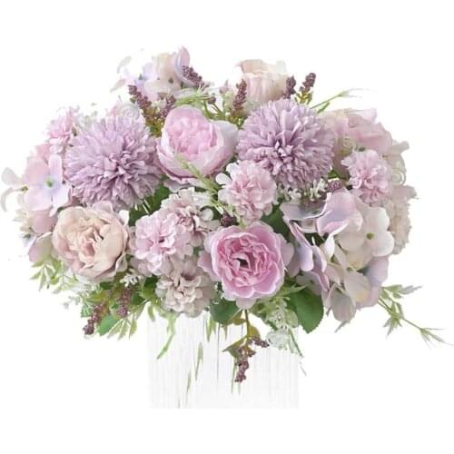 Hot YO-Artificial Flowers Fake Peony Silk Hydrangea Bouquet Decor Flower Arrangements Wedding Garden Decoration 2 Packs