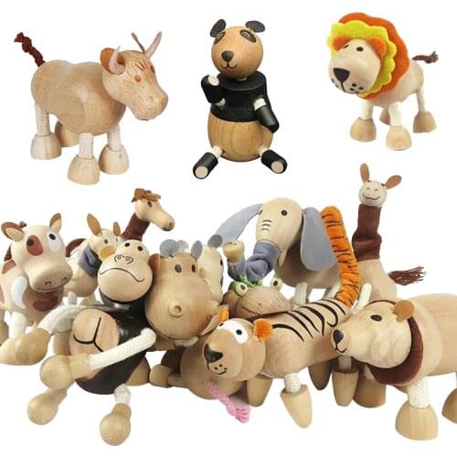 Simulation Wild Animal Model Doll Toy Monkey Cow Giraffe Lion Tiger Bear Wooden Action Models Wooden Educational Toy For Kids
