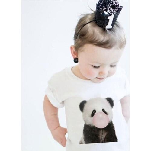 Fashion Leisure Girls T Shirts Panda Cartoon Harajuku Boys Tshirts Retro Short Sleeve Kids Tops Cute 2 3 4 5 6 7 8 9 Years Old