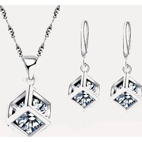 Trendy Design Jewelry Set For Women 925 Sterling Silver Jewelry Set Square Pendant Necklace Earrings Wholesale Promotion