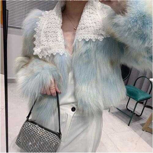 2020 New Luxury Fashion Real Fur Coat Winter Jacket Women Natural Genuine Fox Fur Outerwear Lace Collar Streetwear