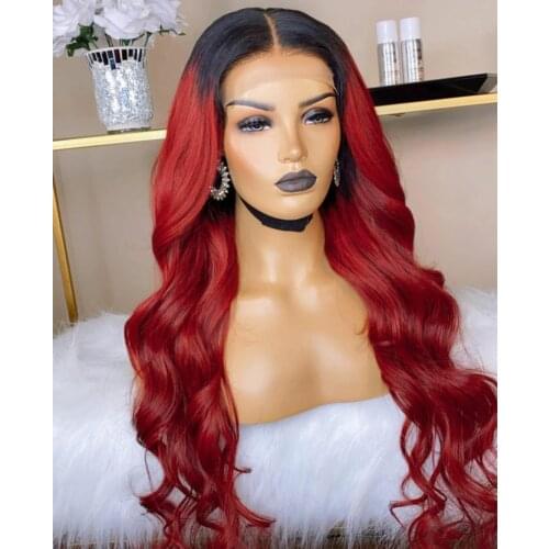 Omber Red Dark Hairline Human Remy Hair Lace Frontal Wig With Baby Hair Preplucked Glueless Lace Wig For Women