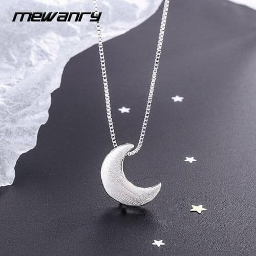 Mewanry 925 Sterling Silver Clavicle Chain Necklace 2021 Trendy Vintage Elegant Creative Frosted Texture Moon Girl Party Jewelry