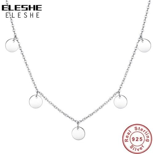 ELESHE S925 Sterling Silver Simple Round Pendant Choker Necklace For Women Wedding Engagement Fine Jewelry Gift