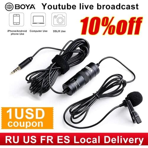 BOYA BY-M1 3.5mm Audio Video Record Lavalier Lapel Microphone Clip On Mic for iPhone Android Mac DSLR Podcast Camcorder Recorder