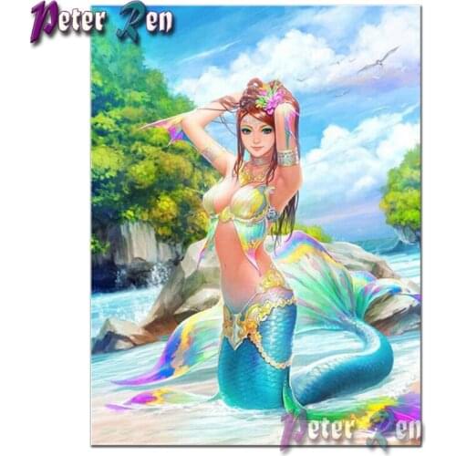 Peter ren 5D DIY Diamond embroidery colorful Merman full square diamond Painting Cross Stitch Rhinestone Mosaic decoration gift