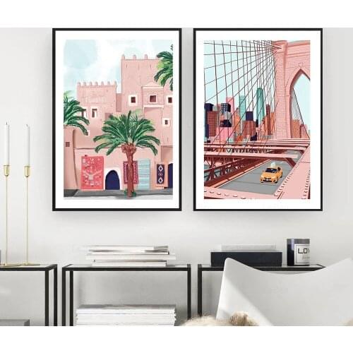 Famous City Poster Morocco New York Paris Ireland Landscape Wall Art Canvas Painting Print Pictures for Living Room Home Decor