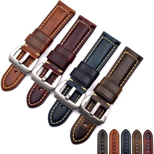 Top Men Watchbands Leather Watch Bracelet for Panerai Black Brown Genuine Leather Strap 20 22 24 26mm Steel Buckle