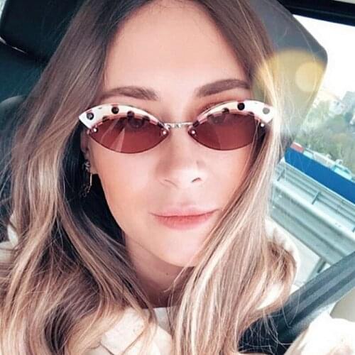 Unique alloy small frame Black dots print sunglasses for women new brand gradient elegant sun glasses female cat eye shades
