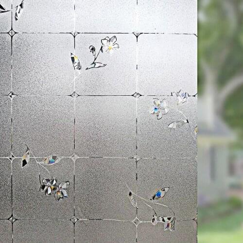 200cm Length Static Cling Window Sticker Vinyl Square Flower Private Decorative Glass Film For Window Door Cabinet Table Surface