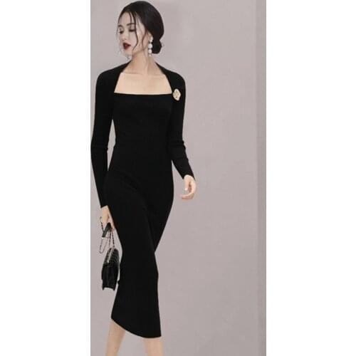 Women Dresses Hot Sale New Fashion Long Sleeve Midi-Calf Bodycon Pencil Party Dresses