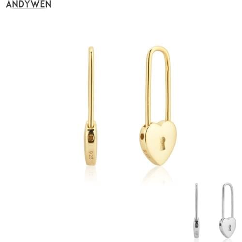 ANDYWEN 100% 925 Sterling Silver Gold Heart Locker Square Hoops Circle Piercing Pendiente Luxury Women Fashion Jewelry 2020