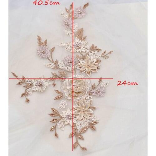 1 Piece Sewing Lace Appliques Floral Embroidered Pearls Patches Lace Collar Neckline Wedding Supplies Bridal Hair Flower Decor