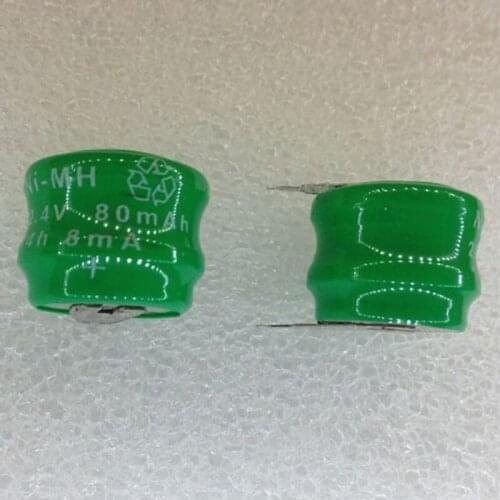 10pcs/lot Original and New 80mAh 2.4V Ni-MH Rechargeable Button Cell Battery Ni MH Batteries With Pins