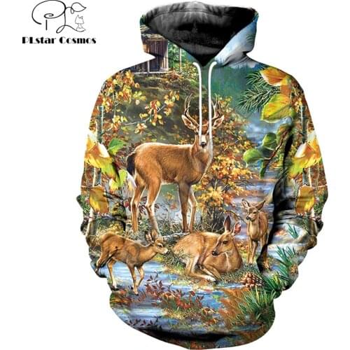 3D Printed Oil Painting Animal Deer Sweatshirt Hoodie Harajuku Autumn Streetwear hoodies Unisex Casual jacket Tracksuits