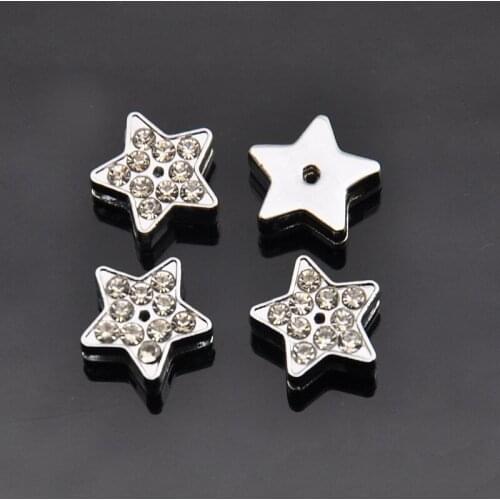 50PCS 8mm Silver Rhinestone Star Slide Charms Slide Beads DIY 8mm Bracelets Wristbands,Belt Straps Pet Name Collar