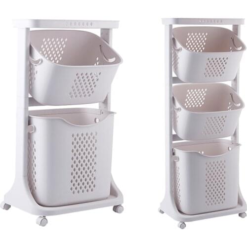 Large Nordic hamper household plastic storage basket bathroom storage basket universal wheel rack