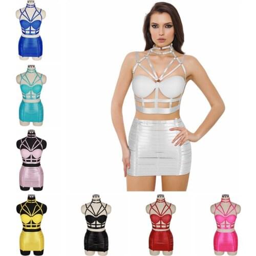 2pc Harness Body Bra Bondage Skirt For Women Lingerie Set Fashion Sexy Cage Punk Gothic Dance Festival Rave Wear Garters Belt