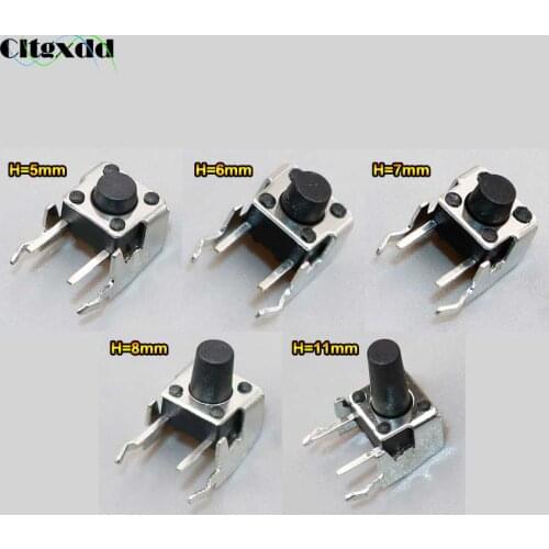 Cltgxdd 100PCS 6*6*5 6/7/8/11mm Tactile Tact Push Button Switch Right Angle With stent PCB Momentary 6X6X5 6/7/8/11mm