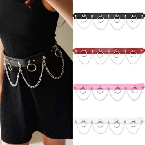 Double Layer Leather Belt With Chain Body Harness Sexy Waist Chain Goth Punk Round Strap Adjustable Festival Women Party Jewelry