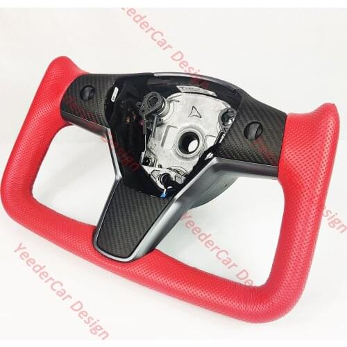 Cuatomized F1 Racing Carbon Fiber Steering Wheel Perforated Leather for Tesla Model 3 2017 2018 2019 2020 2021 Model Y