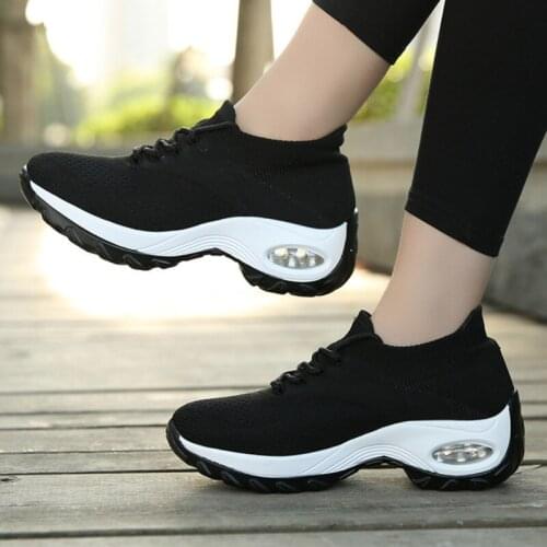 Women Running Shoes Thick Sole Platform Sneakers Women Wedge Shoes Lace-up Sock Sports Footwear Ladies Shoes New Sapato Feminino
