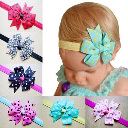 10 Colors Grosgrain Ribbon Handmade Bowknot Newborn Headband Leopard Print Bows Elastic Hairband Baby Girls Hair Accessories