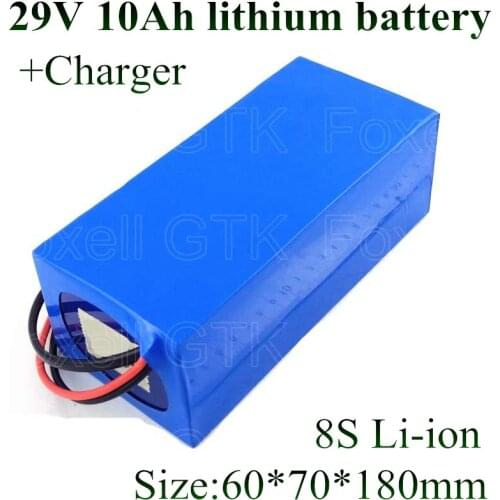 GTK 29v 10ah lithium battery pack BMS 15a 400w 500w motor bateria 28v 30v electric sofa 29v battery 25v 26v 31v 33.6v + Charger