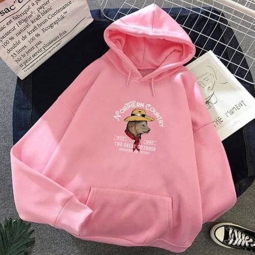 Kawaii Hoodies Women Northern Country Letter Print Animal Cartoon Kpop Sweatshirt Warm Punk Streetwear Harajuku Hoody Ladies
