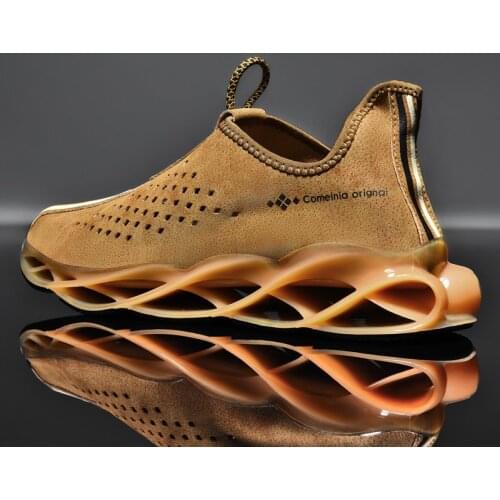 Mens Casual Shoes Waterproof Leather Sneakers Unique Blade Sole High-quality Cushioning Casual Sports Shoes Zapatillas Hombre