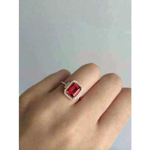 Natural red garnet gem Ring Natural gemstone Ring 925 sterling silver trendy luxurious elegant square women wedding gift Jewelry