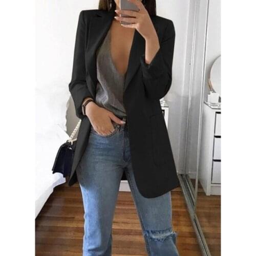 2019 new spring and autumn explosion womens long sleeves solid color pocket cardigan small suit jacket