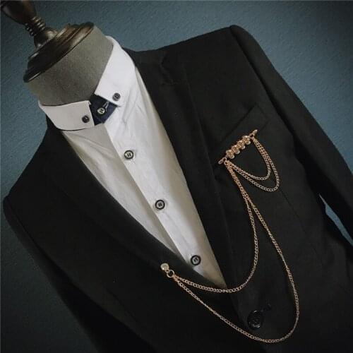 New Free Shipping casual male female 2020 Korean trend retro chain pin brooch mens silver collar pin neckline accessories
