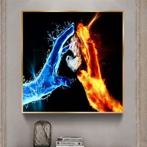 Fire and Water Love Warrior Canvas Art Posters and Prints Canvas Painting Nordic Style Wall Picture for Living Room Decoration